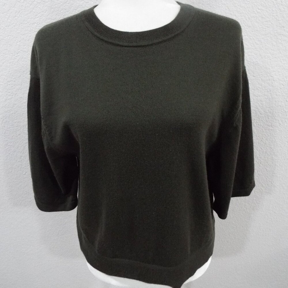Banana Republic Women's 100% Merino Wool Short Sleeve Blouse Olive Green Small